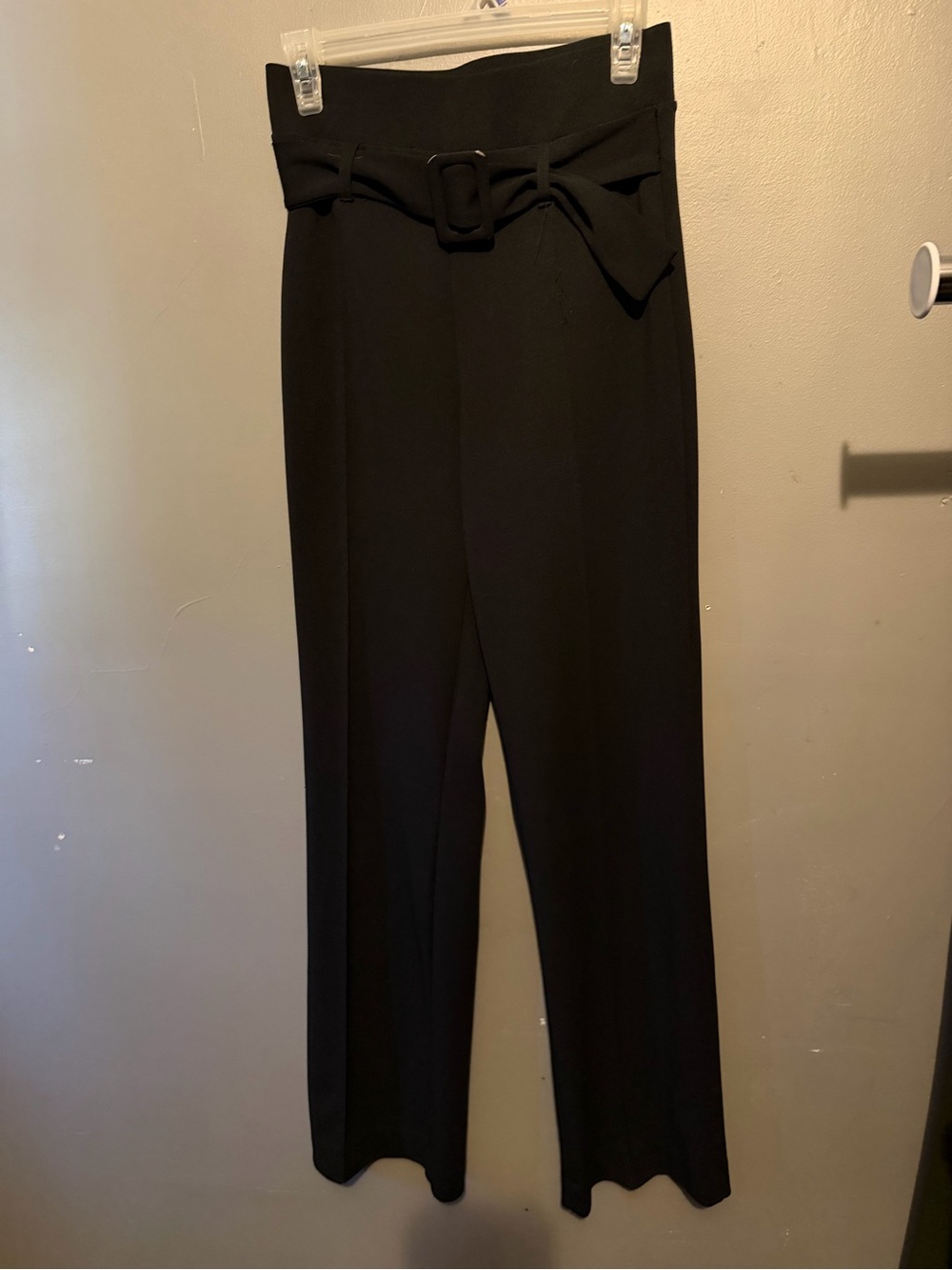 High-Waist Black Belted Wide-Leg Pants